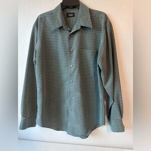 Haggar Green Black Checkered Shirt Size Large Long Sleeve Button Down